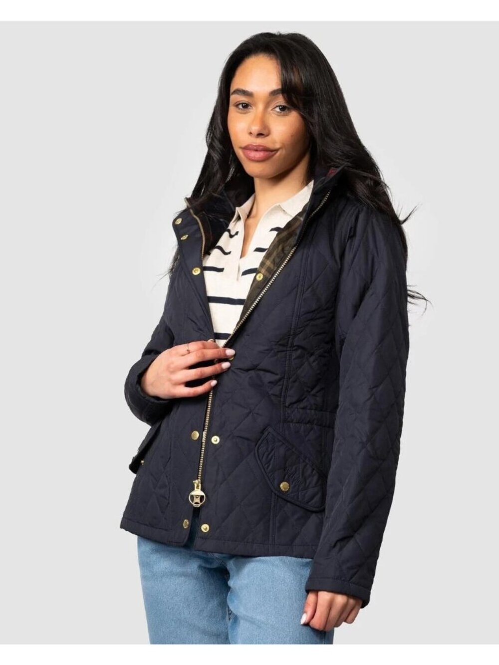Barbour Womens Quilted Jacket 2X Dark Navy Tartan Lined Insulated Millfire NWT